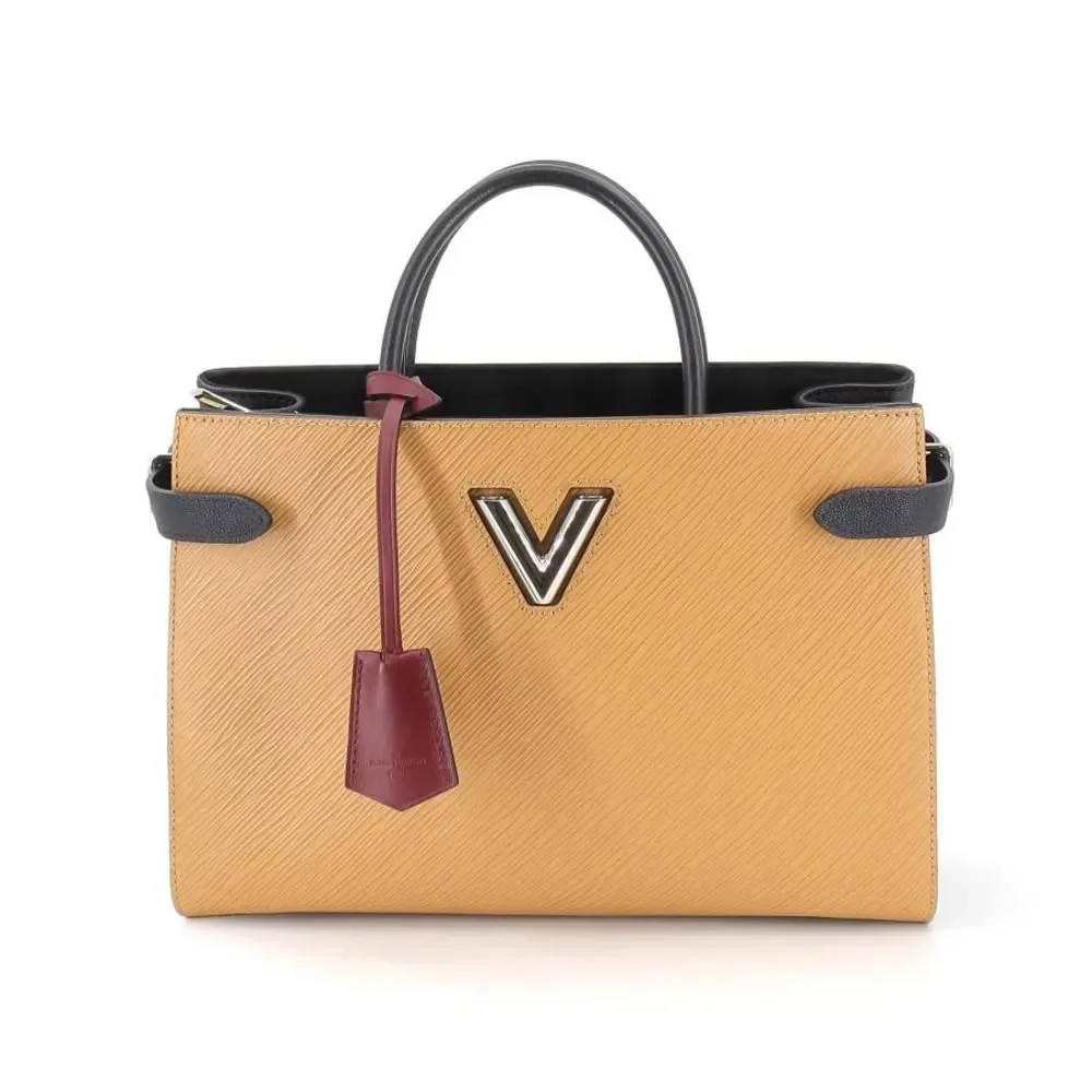 Louis Vuitton Twist Tote Shoulder Bag Epi Leather Camel Silver Hardware